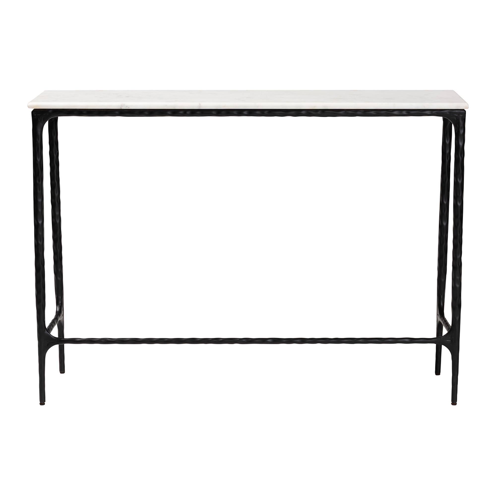 Angle. Baxton Studio - Edsel Marble Console Table - Modern Rustic Accent Table with Hand-Forged Metal Frame, Rectangle - Marble White/Black.