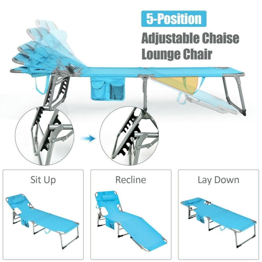 5-Position Adjustable Chaise Lounge Chair

- Sit Up
- Recline
- Lay Down