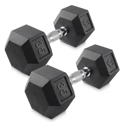 Front. Philosophy Gym - Pair of Rubber Coated Hex Dumbbell - Cast Iron Hand Weight Set - Black.