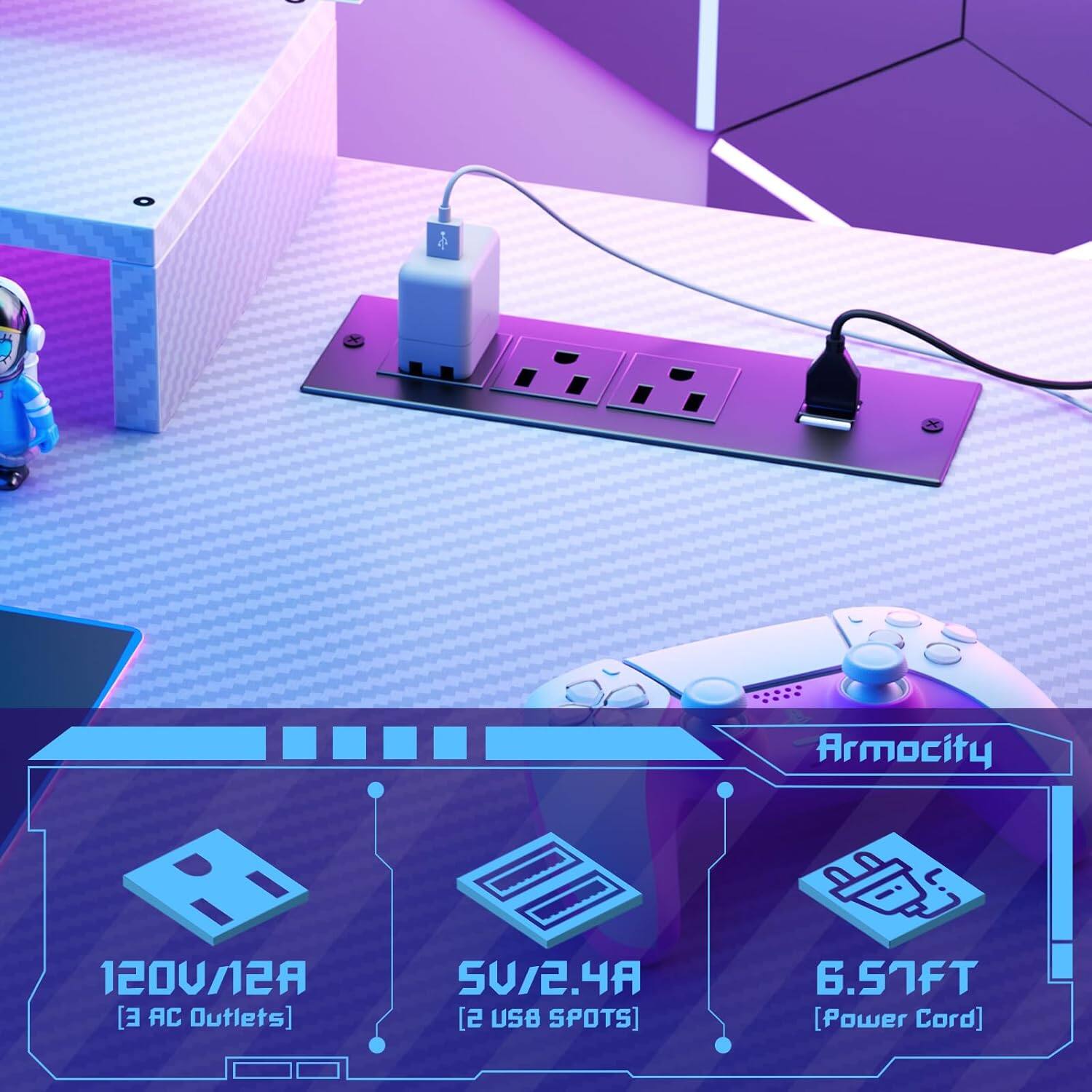 Armocity  
1200/12A  
[3 AC Outlets]  
5V/2.4A  
[2 USB SPOTS]  
6.57FT  
[Power Cord]