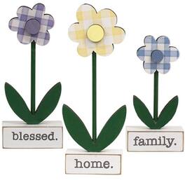 BreeBe - 3/Set Home Blessed Family Gingham Check Daisies on Base - Multicolor