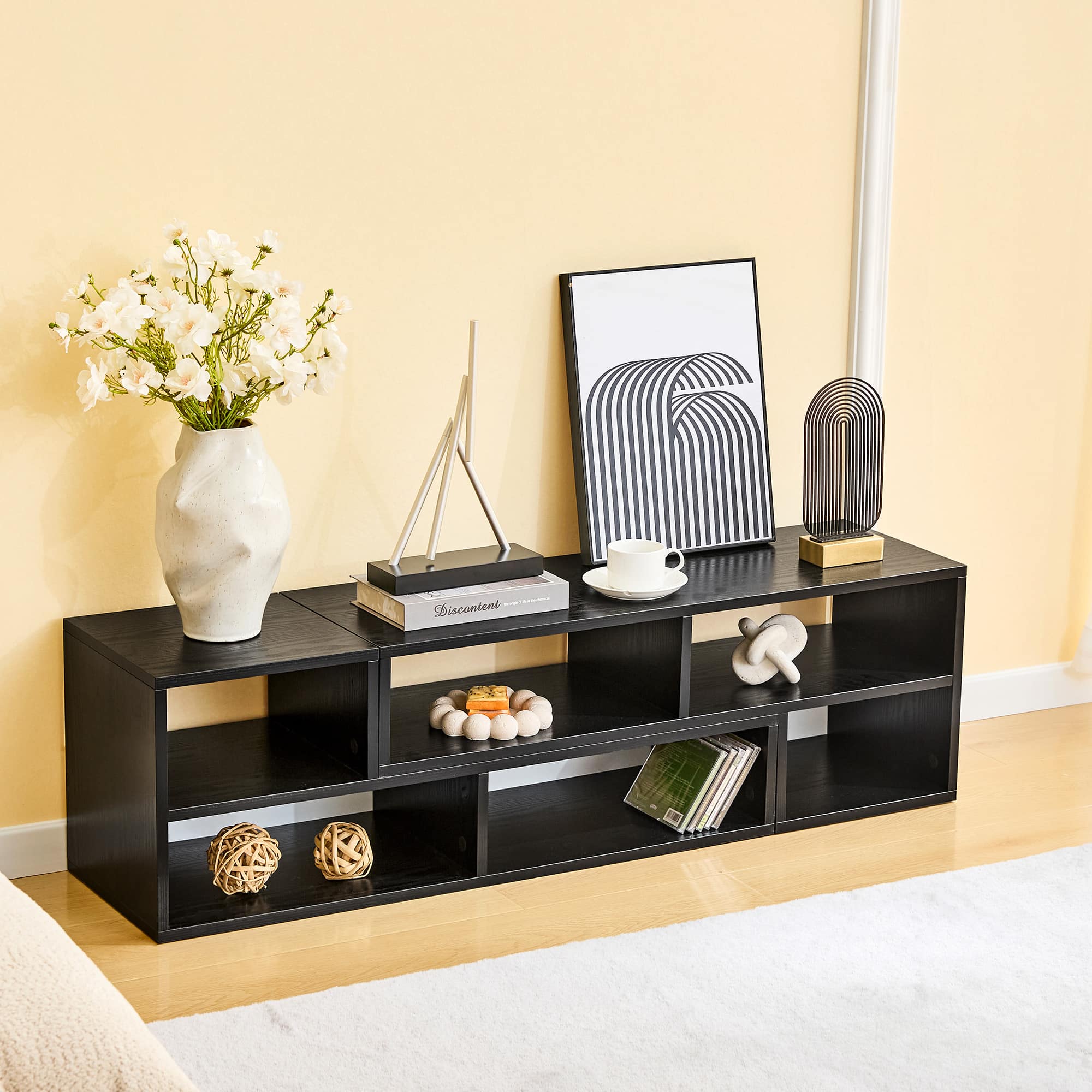 Loheer - Loheer- Adjustable Modular TV Stand Open Storage Console 0.98ft W x 1.12ft H Modern Media Shelf For Living Room - Black price history on PriceWatchPro