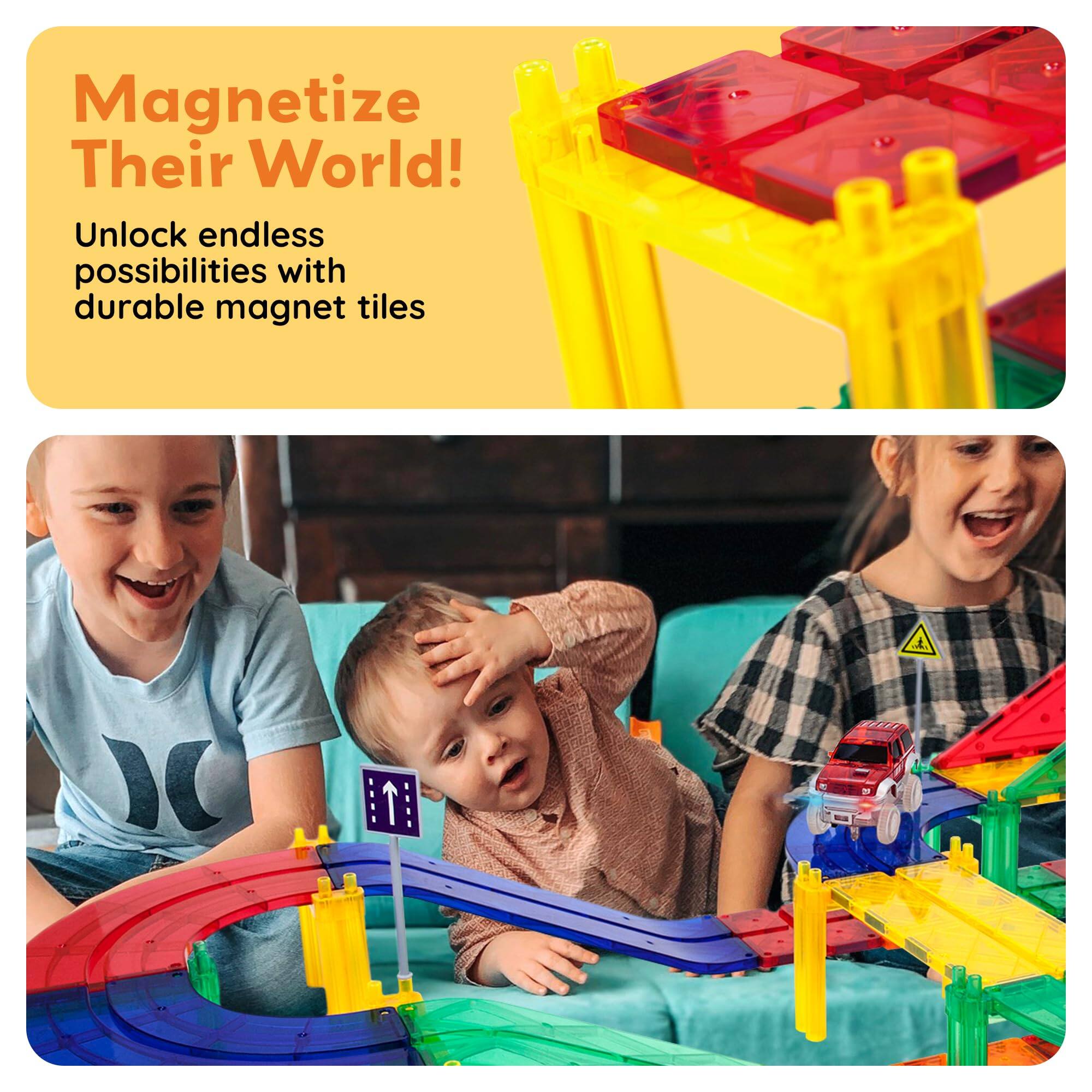 Magnetize Their World!  
Unlock endless possibilities with durable magnet tiles