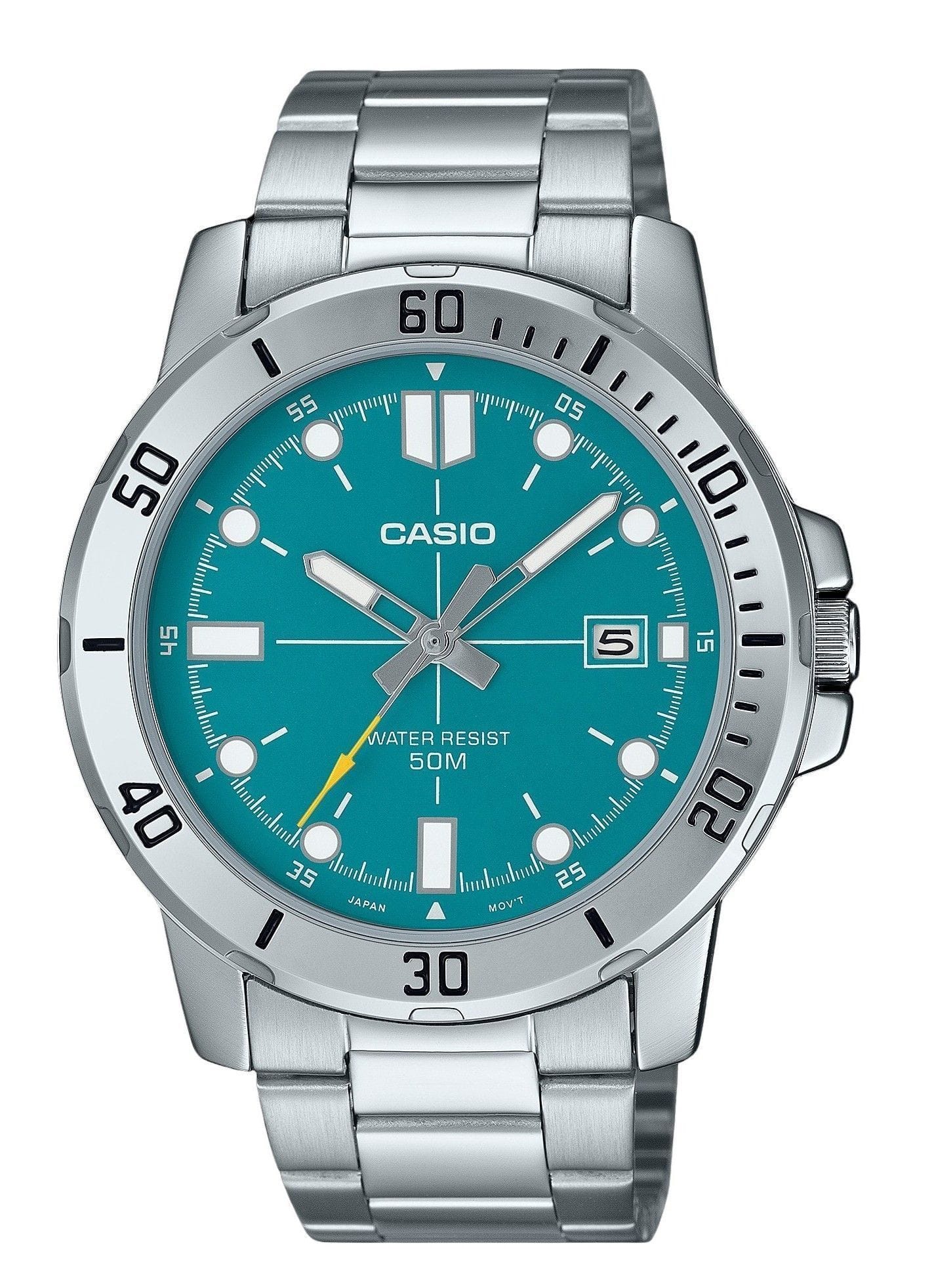 Casio - Standard Analog Quartz MTP-VD01D-3E2V Stainless Steel Turquoise Blue Dial Men's Watch 50M - Silver, Jade green