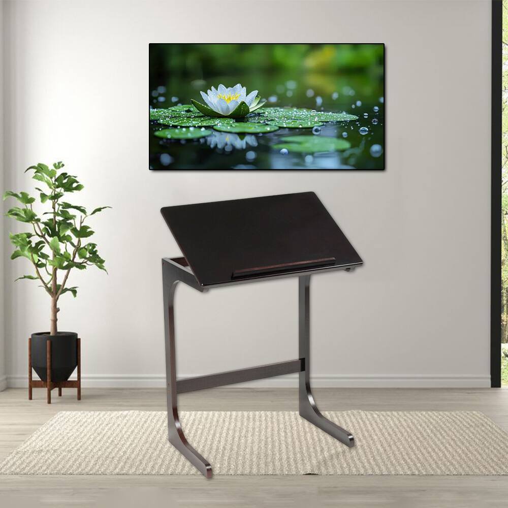 Front. Hivvago - Tiltable Bamboo Sofa Side Table with Adjustable Top - Brown.