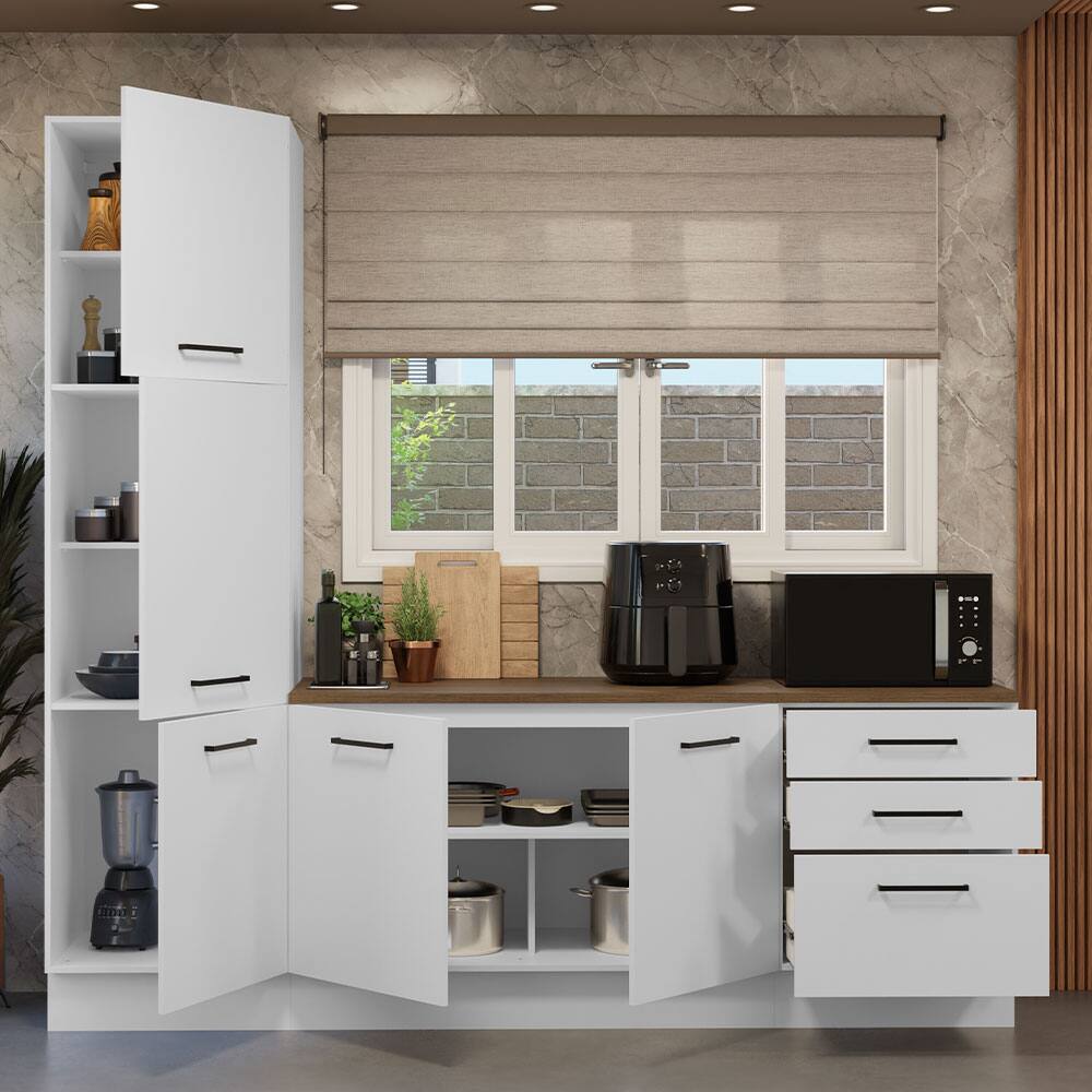 Alt View 8. Madesa - Madesa Hazel Kitchen Set 94"L Pantry Storage and Base Cabinet with Drawers - White - White.
