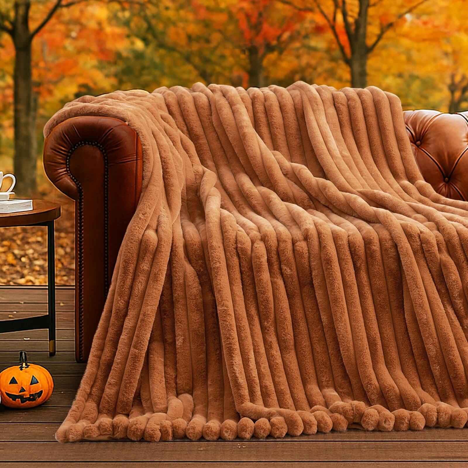 Striped Fall Brown Throw(55" x 70")