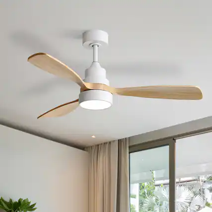 Front. Sofucor - Sofucor 48 Inch Solid Wood Low Profile Ceiling Fan With Lights and Remote for Indoor Outdoor Bedroom Farmhouse Patio - White Wood.