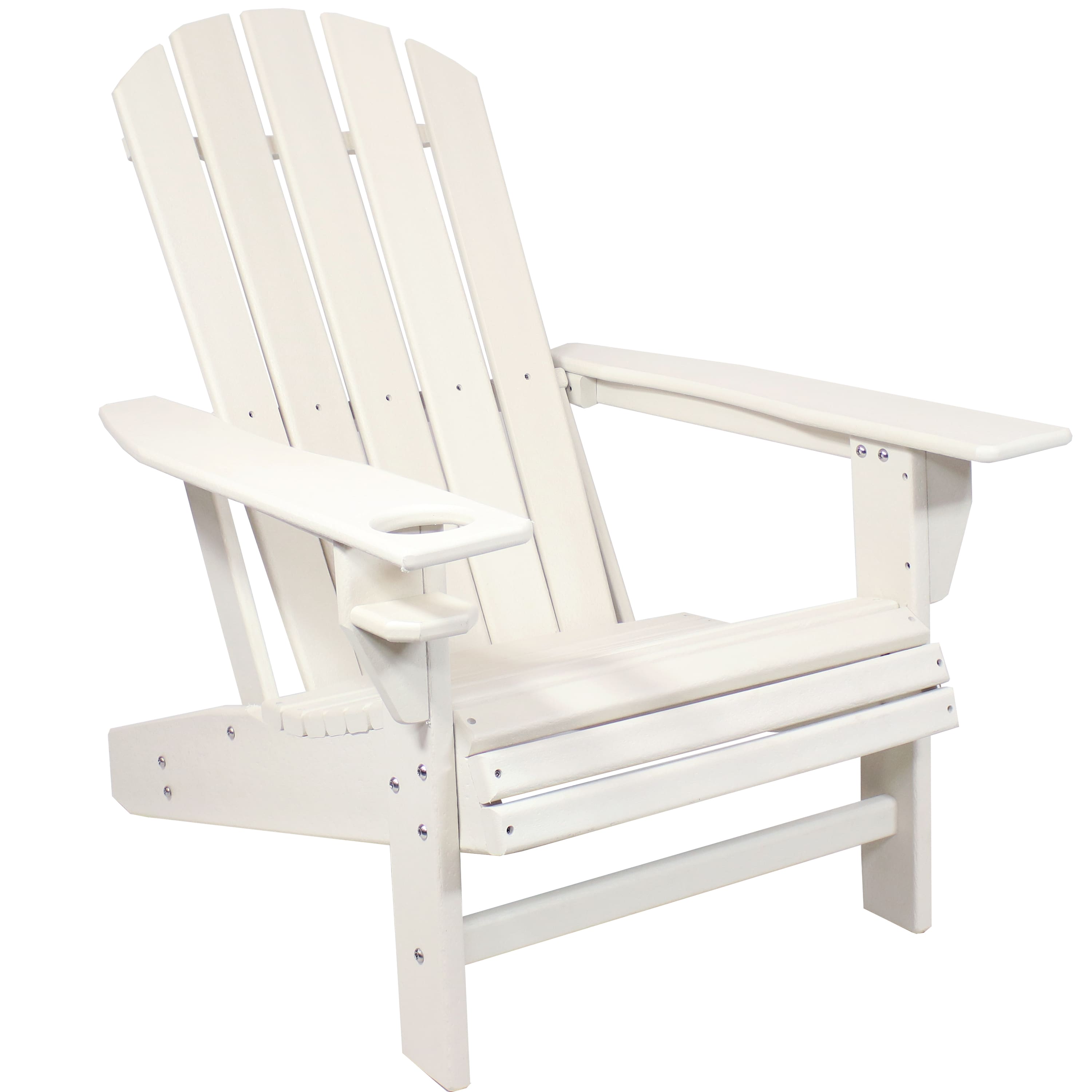 Sunnydaze - Lake Style Adirondack Chair with Cup Holder - White