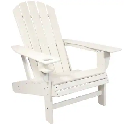 Front. Sunnydaze - Lake Style Adirondack Chair with Cup Holder - White.