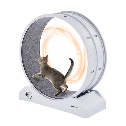 Front. VEVOR - Cat Exercise Wheel, 31.5 in, Large Cat Running Wheel with Secure Brake & Carpeted Runway, Quiet Operation Cat Treadmill - White.