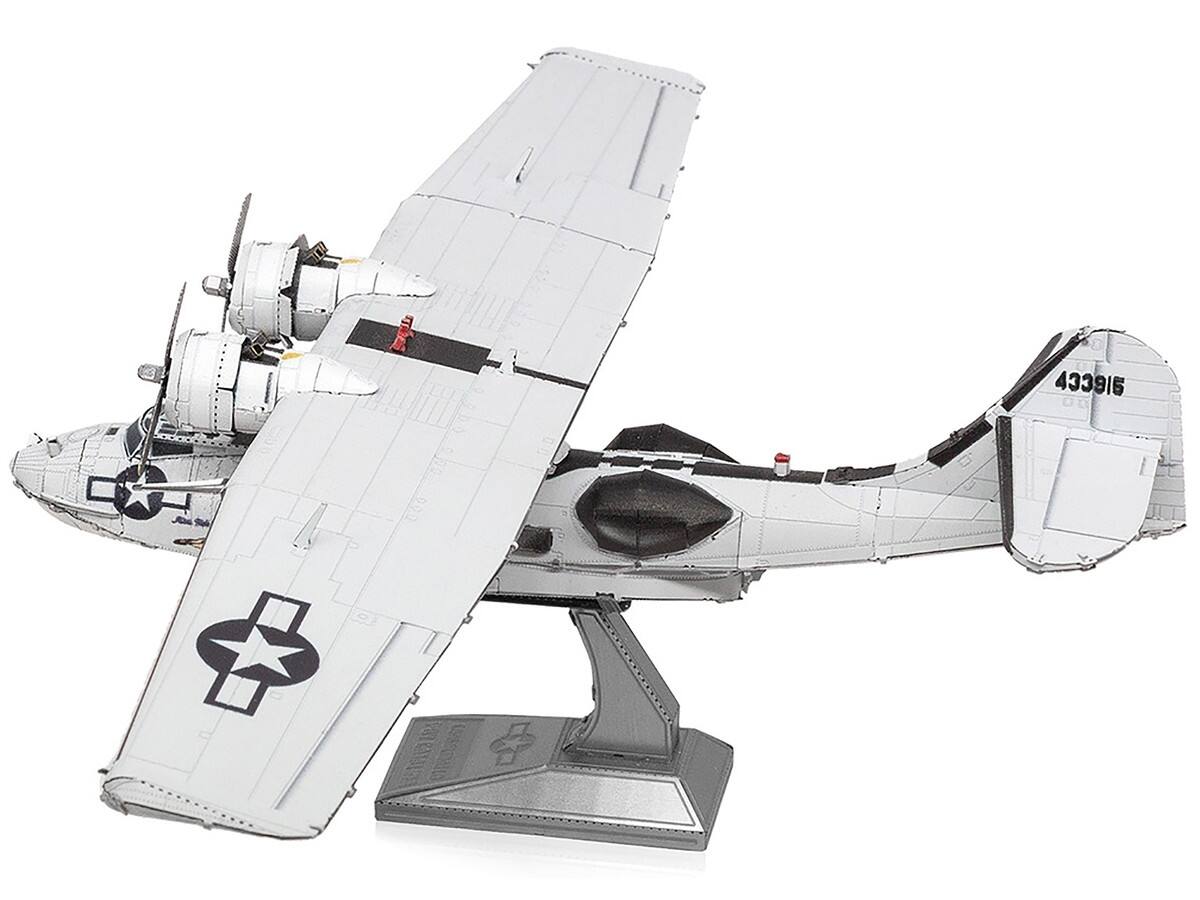 Angle. Metal Earth - Consolidated PBY Catalina Amphibious Aircraft "Miss Pick Up" US Army Air Forces Moderate Difficulty Steel Model - White.
