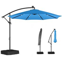 Outsunny - ft Cantilever Patio Umbrella with Light, Weight, Offset Hanging Outdoor Umbrella with Protective Cover - Lake Blue
