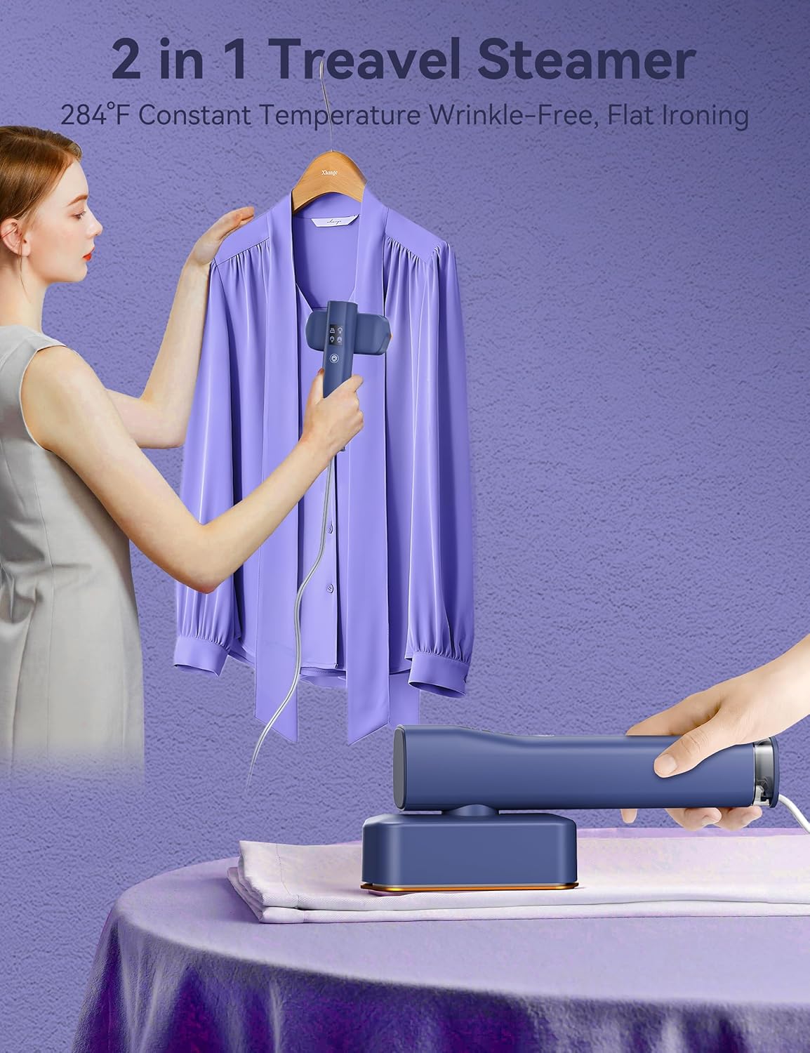 2 in 1 Travel Steamer  
284°F Constant Temperature Wrinkle-Free, Flat Ironing