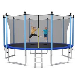Costway - 15FT Jumping Exercise Recreational Bounce Trampoline W/Safety Net - Blue,Grey