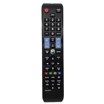 SOURCE HDMI 1 2 3 4 5 6 7 8 9 0 PRE-CH MUTE CH LIST P MENU SEARCH TOOLS INFO RETURN EXIT A B C D FAMILY STORY GUIDE E-MANUAL P SIZE ANTENNA AA59-00594A
