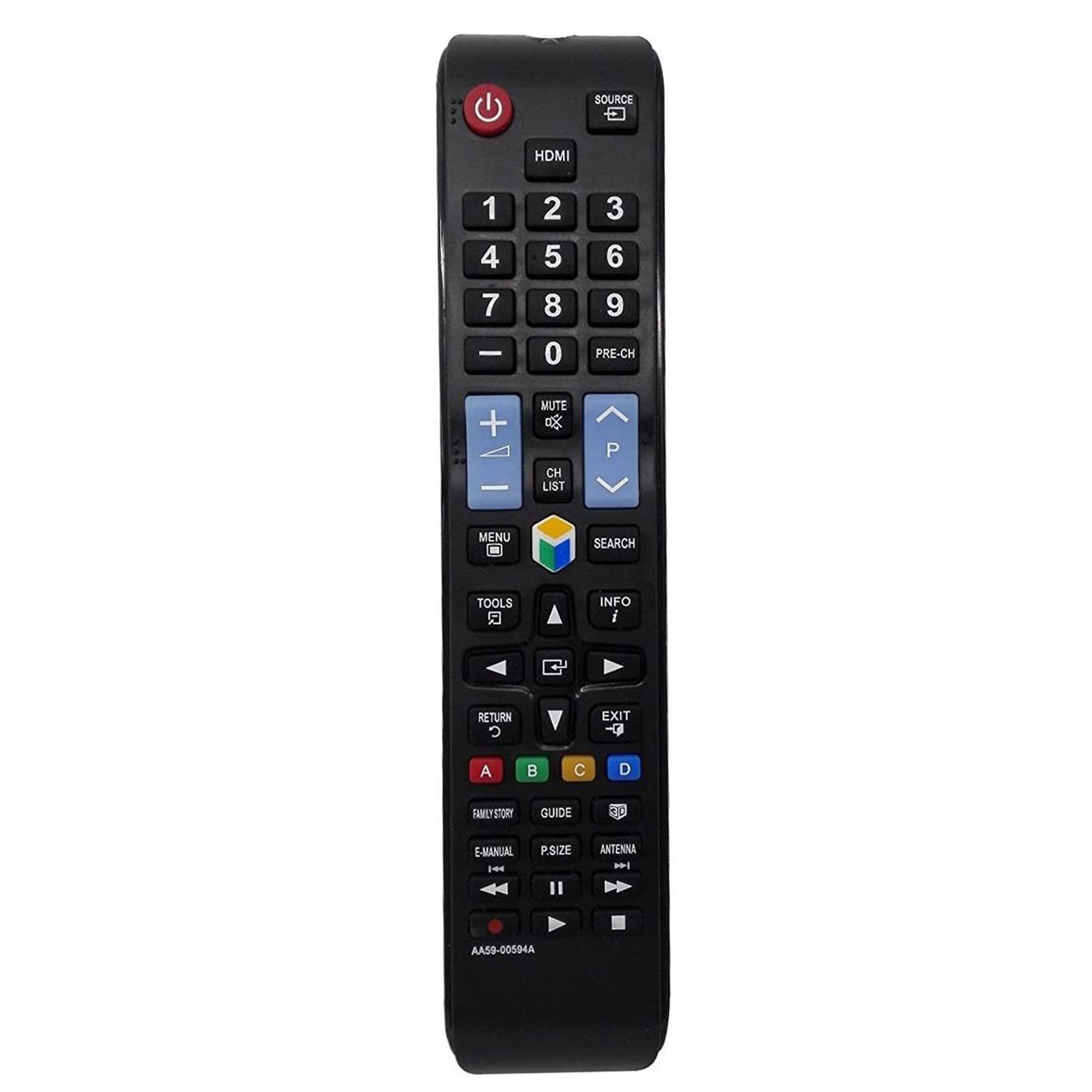 SOURCE HDMI 1 2 3 4 5 6 7 8 9 0 PRE-CH MUTE CH LIST P MENU SEARCH TOOLS INFO RETURN EXIT A B C D FAMILY STORY GUIDE E-MANUAL P SIZE ANTENNA AA59-00594A
