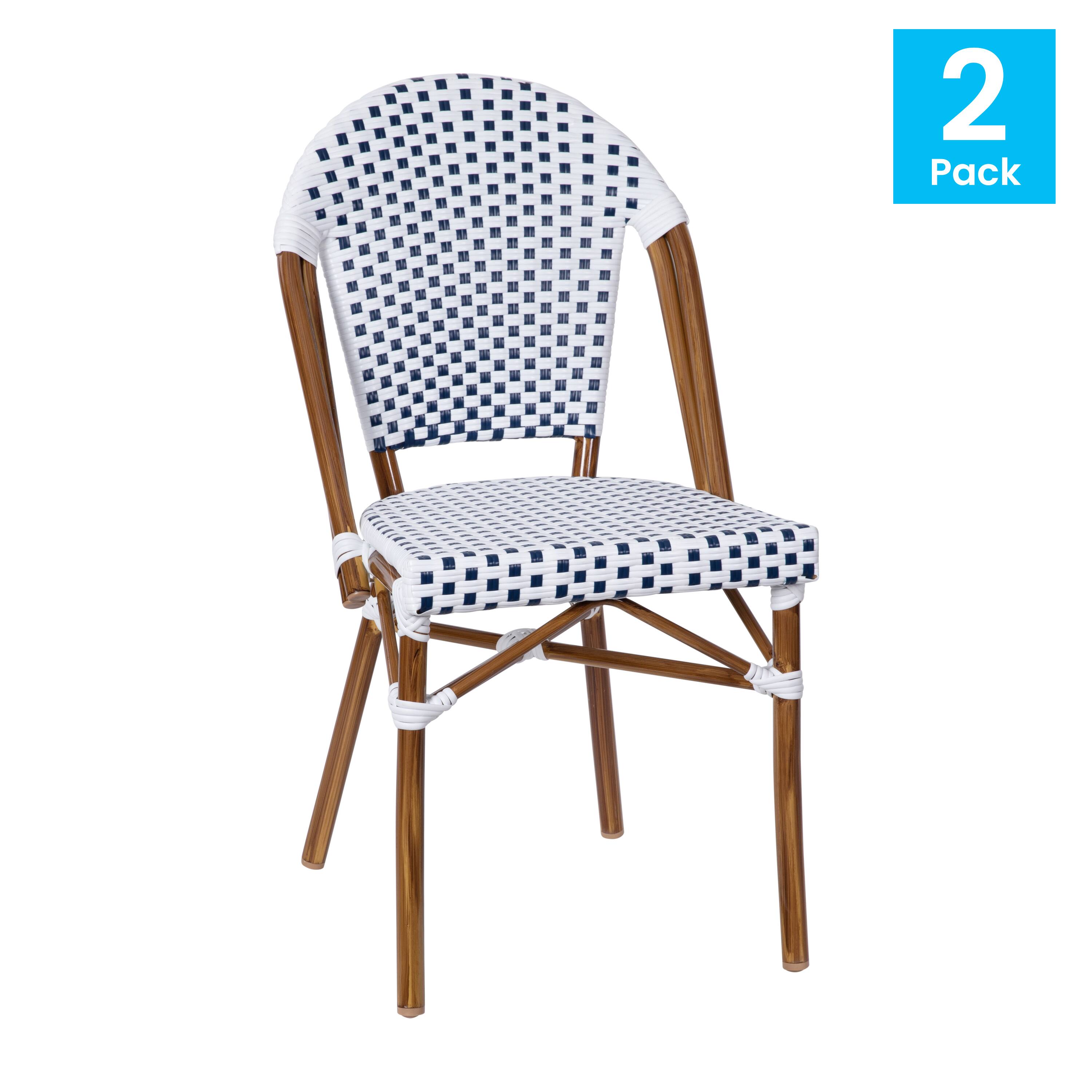 Alt View 1. Emma + Oliver - Colmar Indoor/Outdoor Stacking Bistro Chairs with Aluminum Frame - White & Navy/Natural Frame.