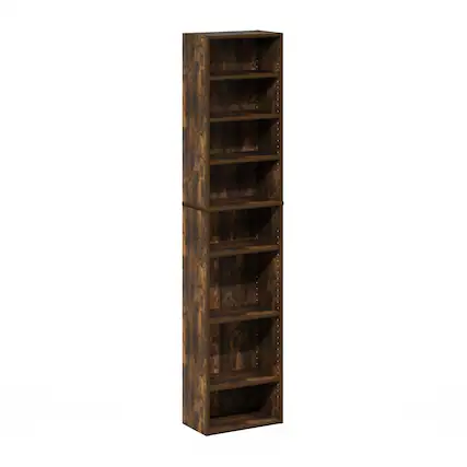 Front. Furinno - Indo 8-Tier Adjustable Shelves Multimedia Media Storage Tower Rack - Amber Pine.