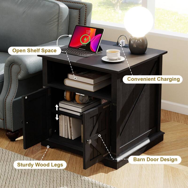 1:29 4 Open Shelf Space Convenient Charging Sturdy Wood Legs Barn Door Design