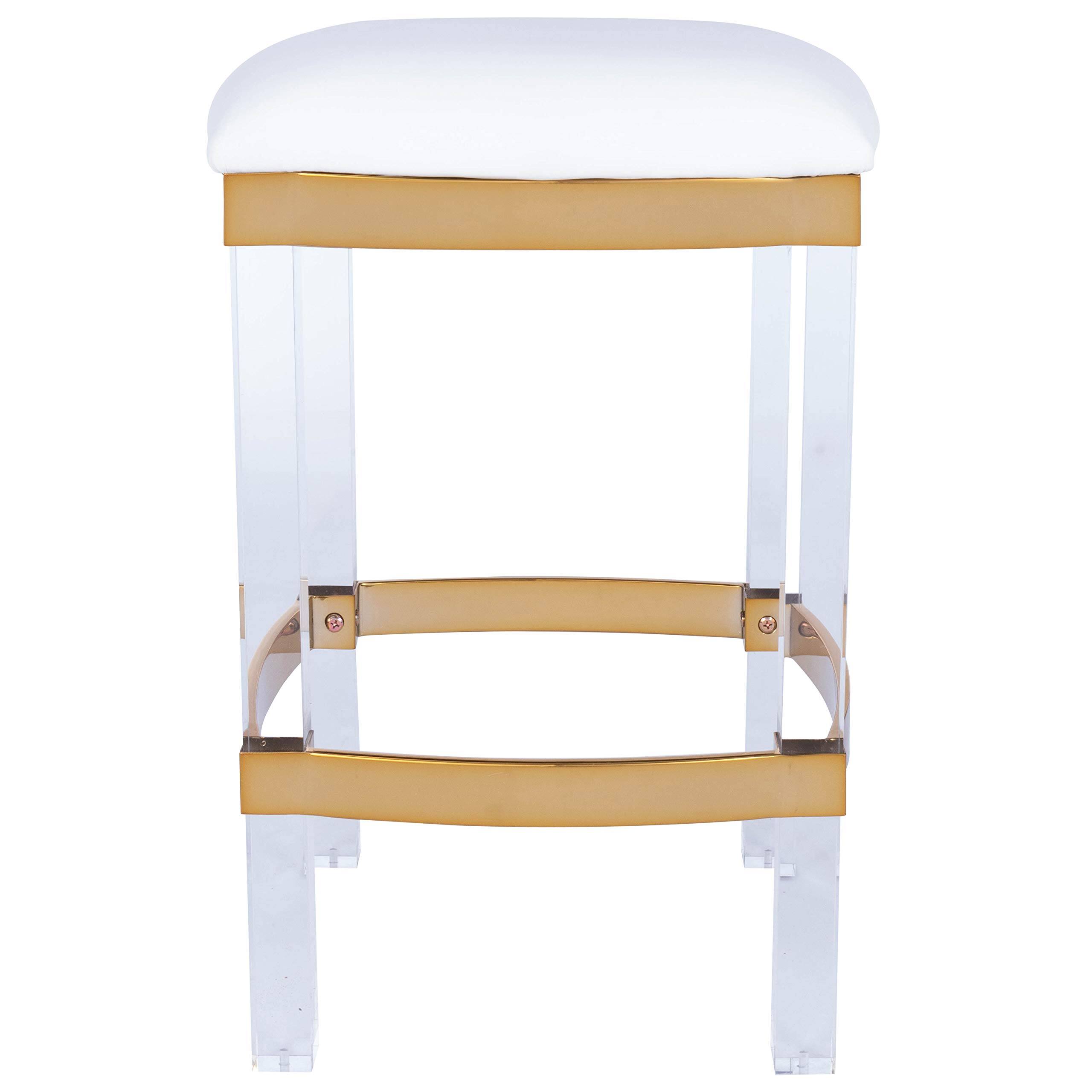 Angle. Butler Specialty - Jordan Acrylic & Polished Brass 24" Counter Stool - White.