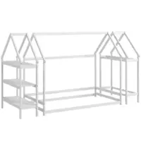 Costway Twin Size House Bed Montessori Floor Bed with Detachable Storage Shelves - White - Front_Zoom