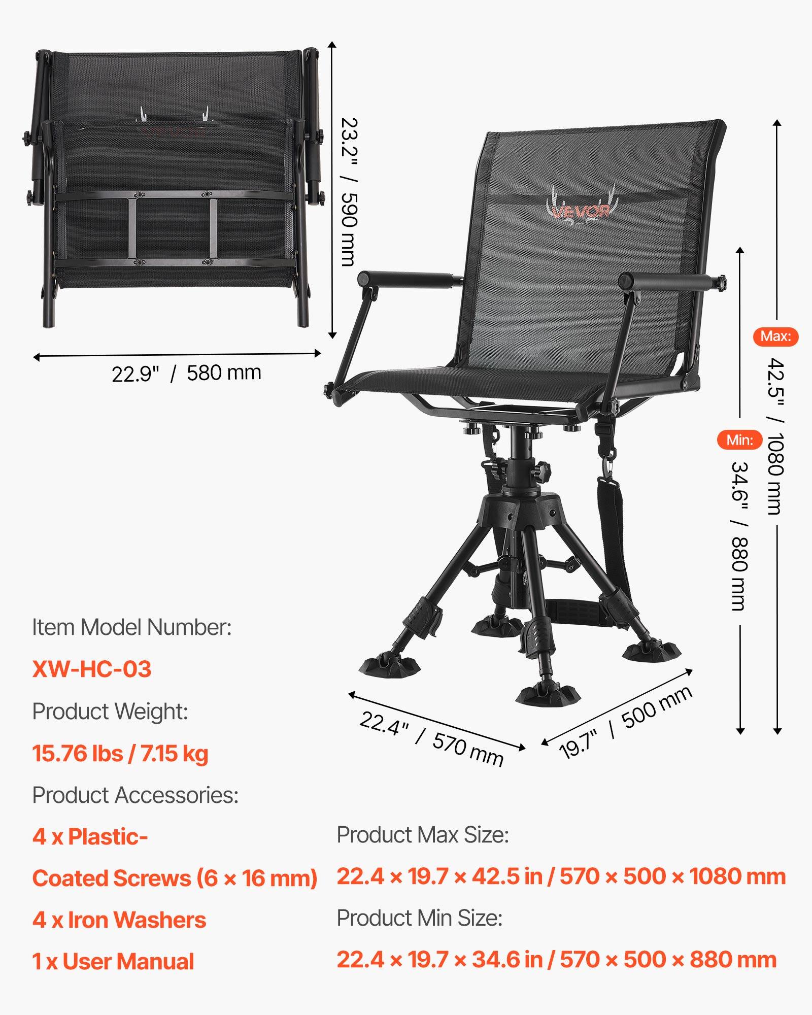 23.2" / 590 mm  
Vitaval VEVOR  
22.9" / 580 mm  

Item Model Number:  
XW-HC-03  

Product Weight:  
15.76 lbs / 7.15 kg  

Product Accessories:  
4 x Plastic-Coated Screws (6 x 16 mm)  
4 x Iron Washers  
1 x User Manual  

Product Max Size:  
22.4" x 19.7" x 42.5" / 570 mm x 500 mm x 1080 mm  

Product Min Size:  
22.4" x 19.7" x 34.6" / 570 mm x 500 mm x 880 mm