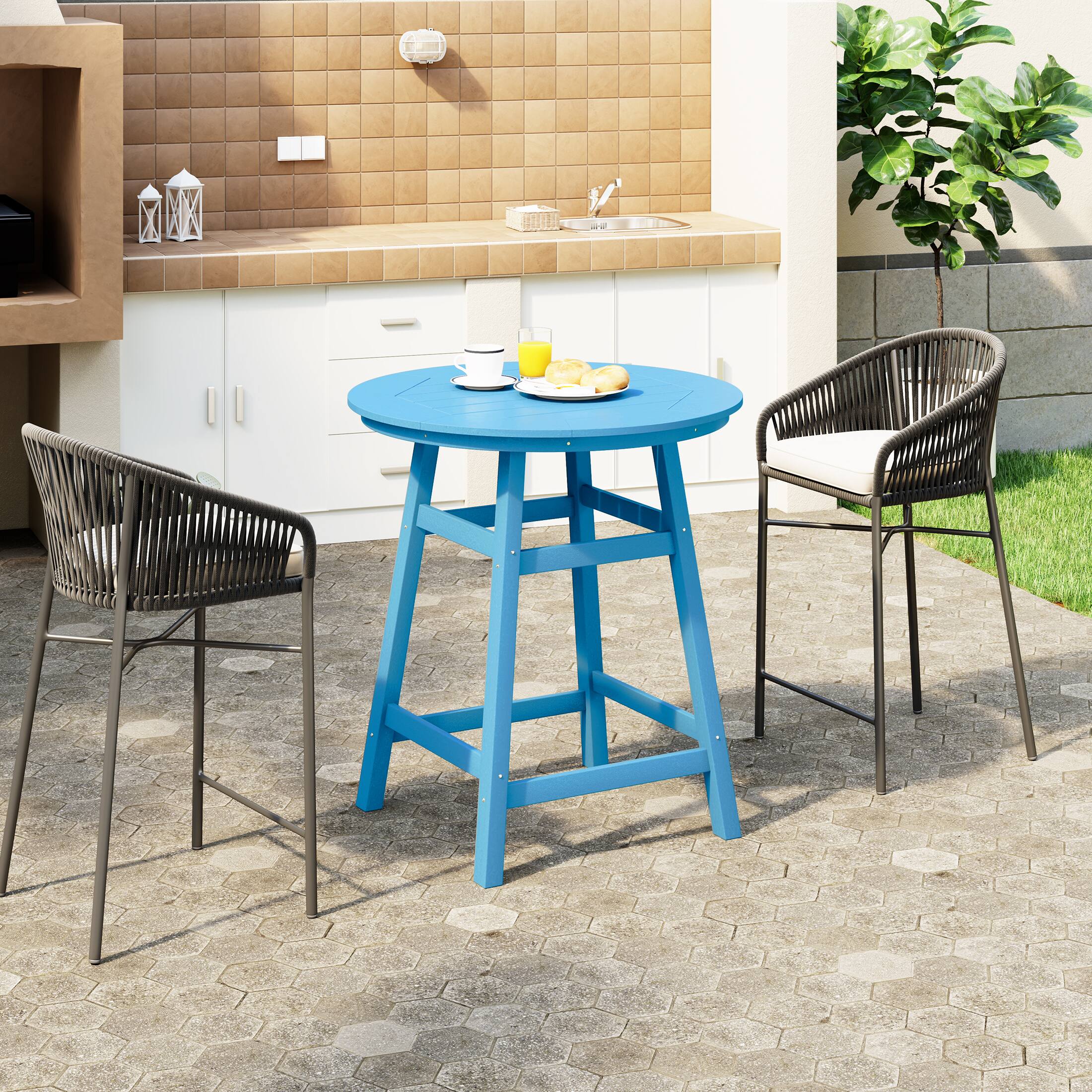Angle. WestinTrends - WestinTrends Malibu Outdoor 35" HDPE Round Patio Counter Height Bar Table - Pacific Blue.