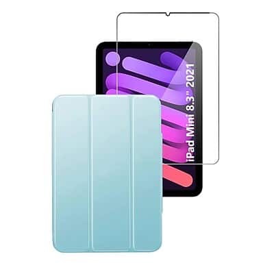 SaharaCase - Apple iPad mini A17 Pro & 6th Generation 2021 Protection Bundle, Folio Case with Tempered Glass Screen - Blue