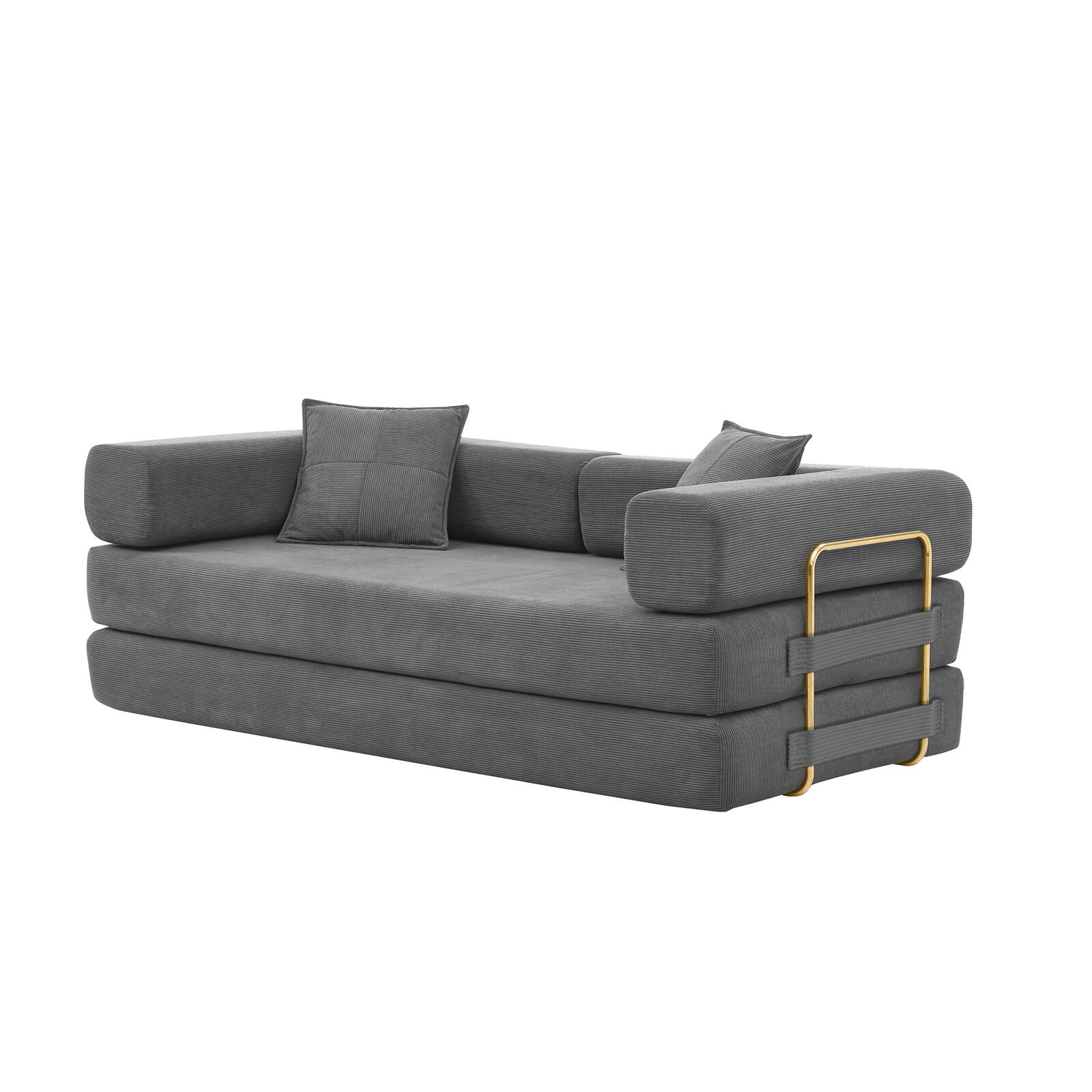Alt View 2. Trinkets Crazed - 4-In-1 Free Combination Loveseat Convertible Sleeper Sofa Bed Floding Futon Couch Corduroy Modular Sofa Couch - Grey.