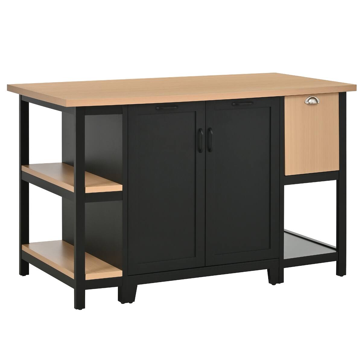 Alt View 4. Loheer - Loheer 58 inch freestanding kitchen island, kitchen prep table with storage, black and natural wood tone - Black + Natural.