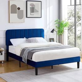 Hivvago - Full size Upholstered Platform Bed Frame with Headboard - Blue