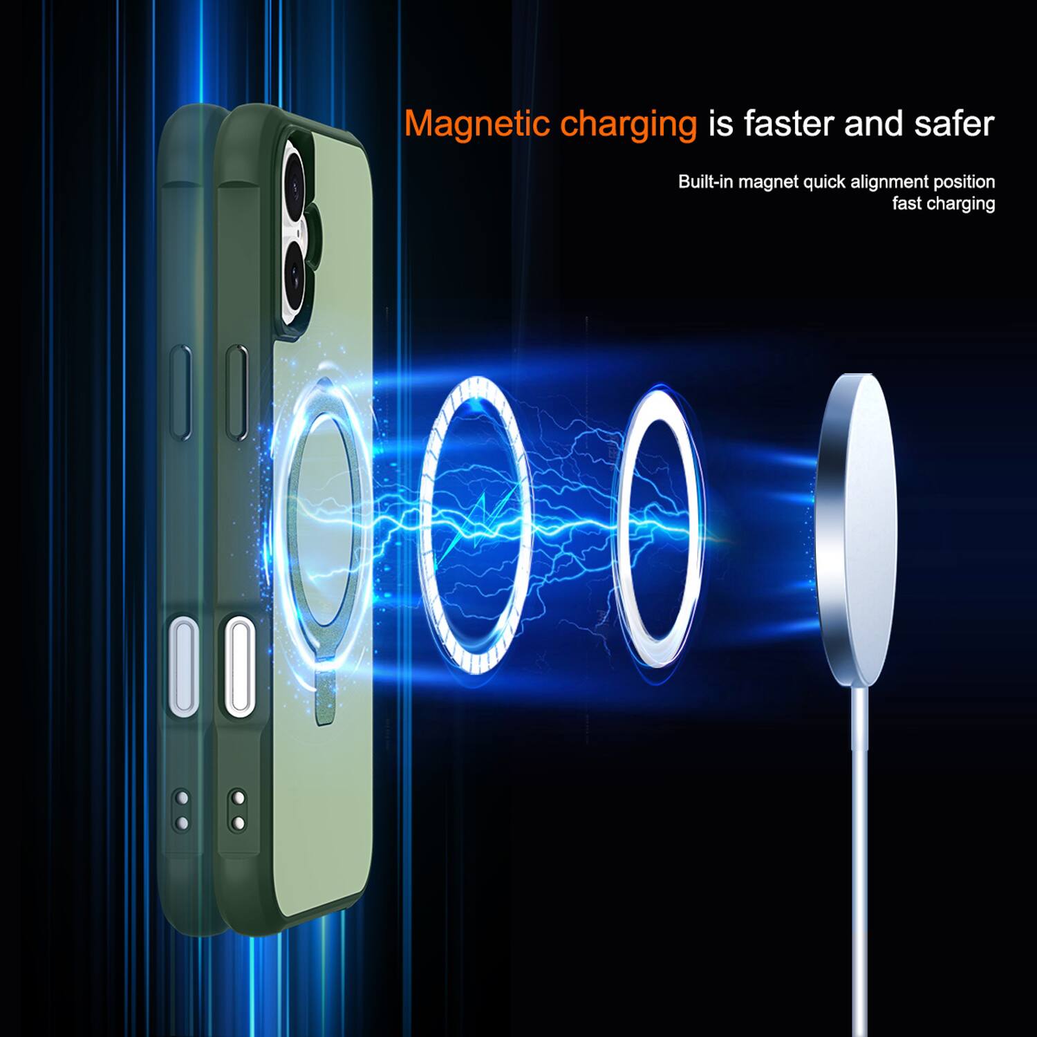 Magnetic charging is faster and safer. Built-in magnet quick alignment position fast charging.