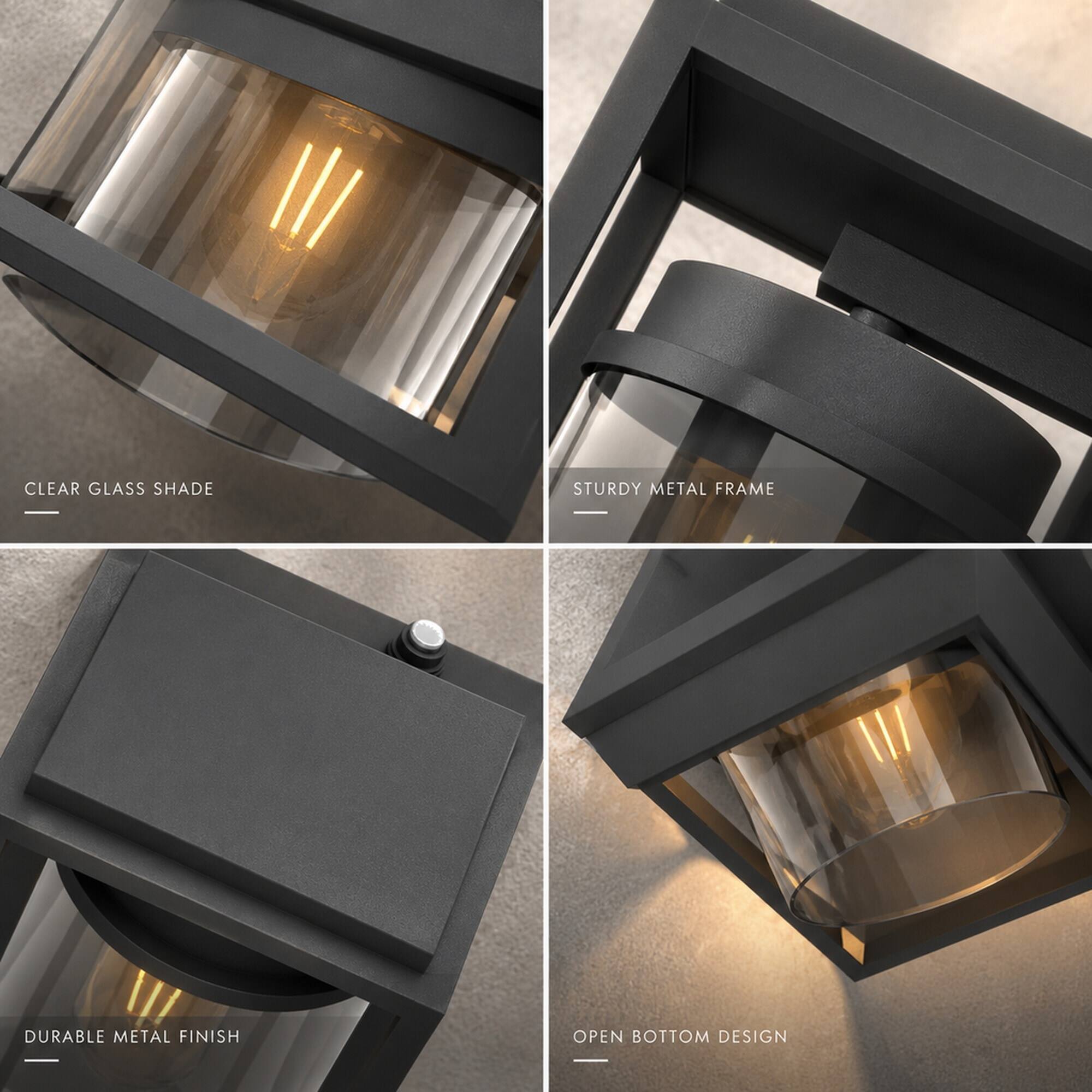 CLEAR GLASS SHADE  
STURDY METAL FRAME  
DURABLE METAL FINISH  
OPEN BOTTOM DESIGN