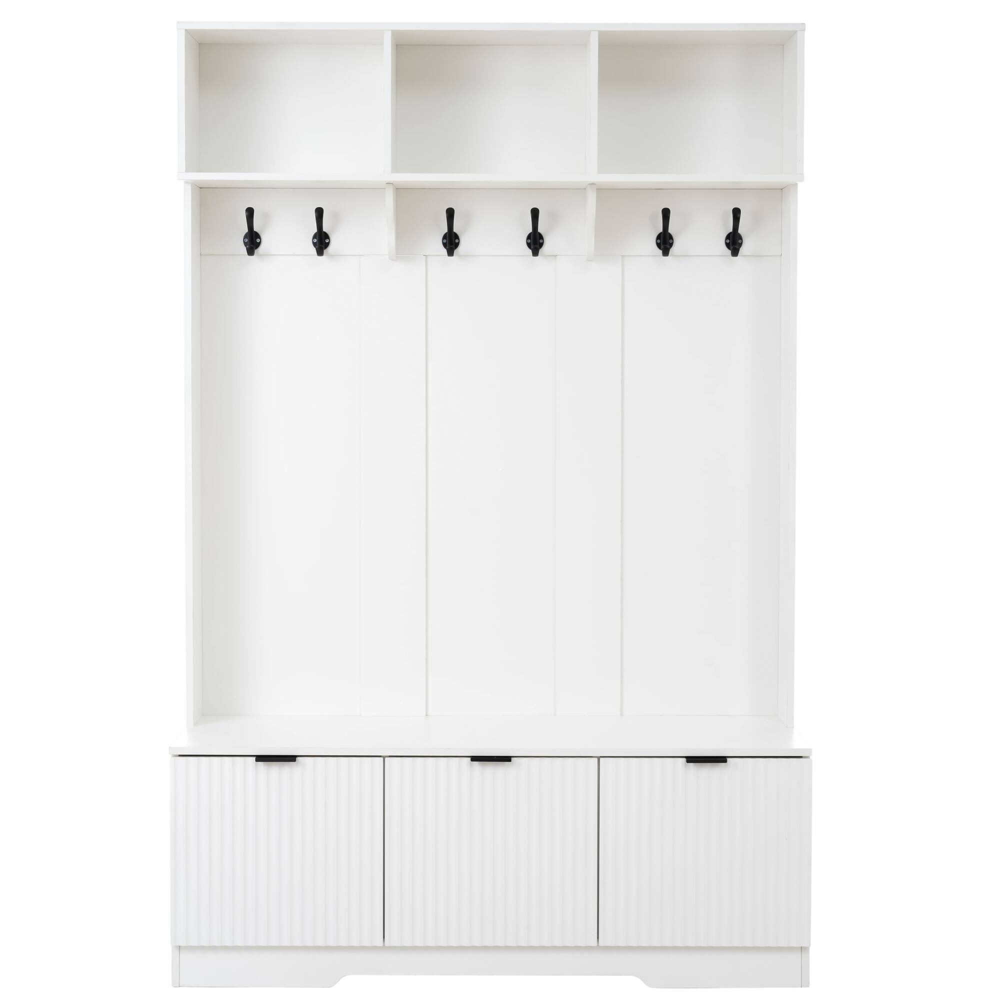 Alt View 2. GOODSILO - Three-Drawer Entryway Storage Cabinet with Open Shelving and Hooks for Organized Home Entry Solutions - White.