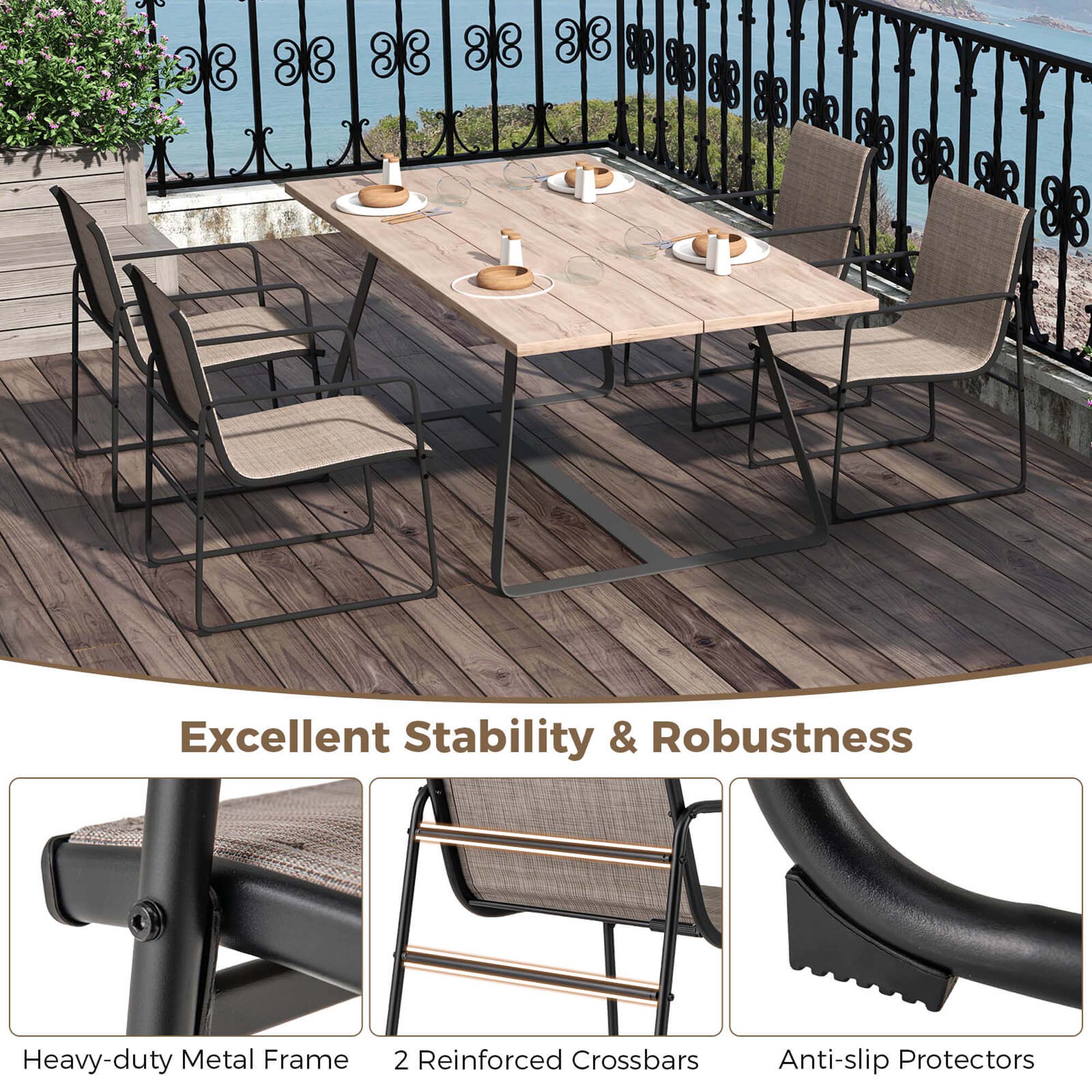 Excellent Stability & Robustness
Heavy-duty Metal Frame
2 Reinforced Crossbars
Anti-slip Protectors