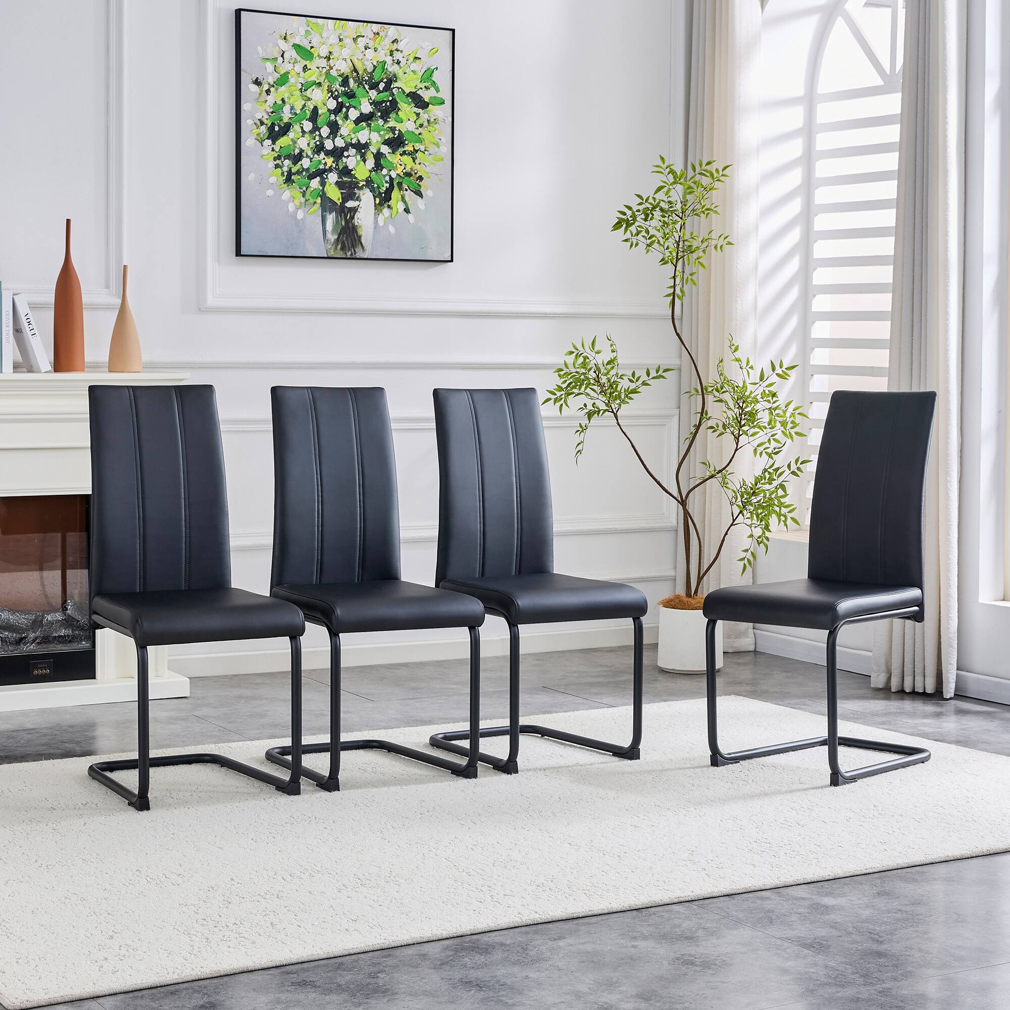 Back. Loheer - Black PU Leather Dining Chairs Set of 2 Modern High Back Side Chairs 1.79x1.39x3.25 ft - Black.