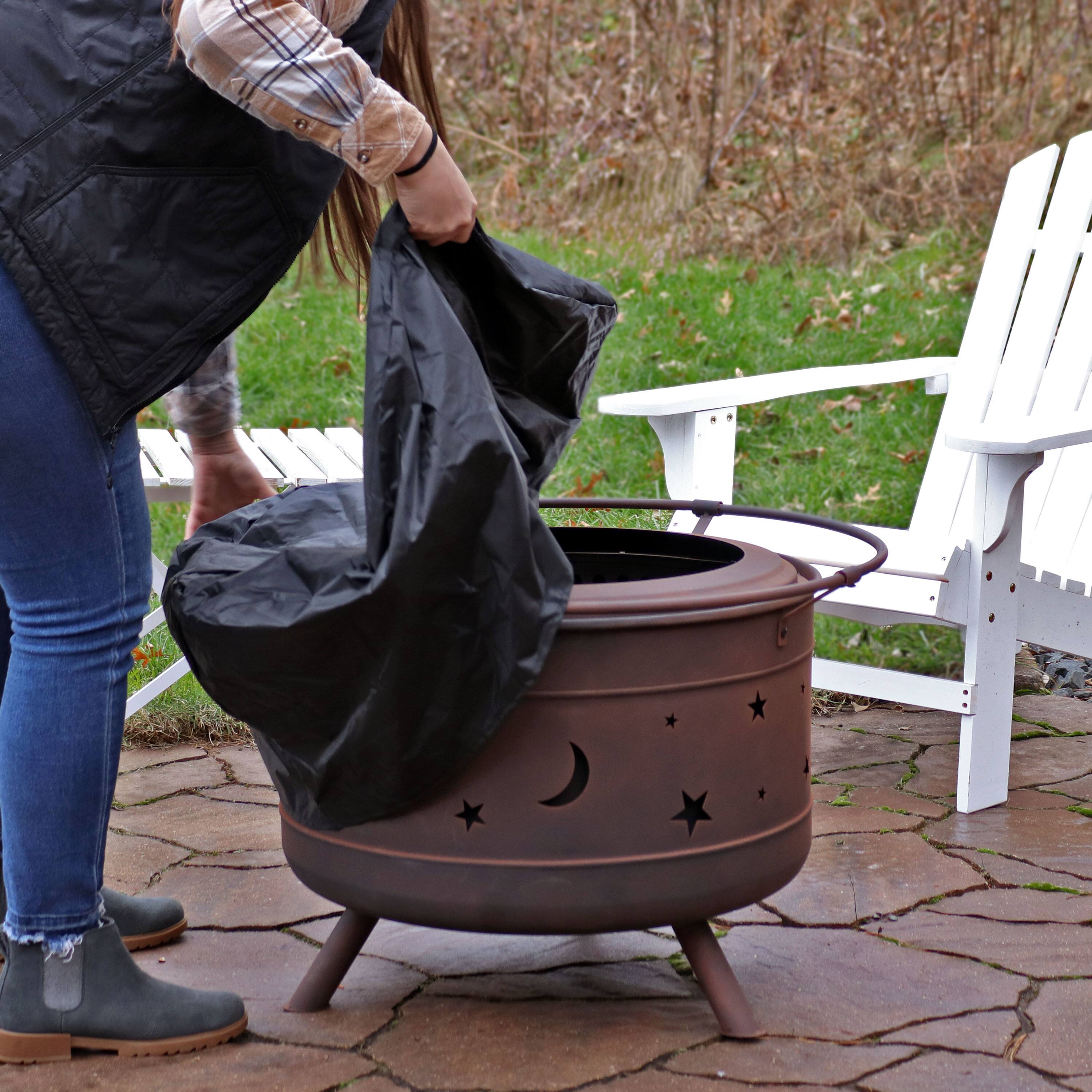 Alt View 5. Sunnydaze - 30 in Cosmic Steel Smokeless Fire Pit with Log Poker and Cover - Bronze.