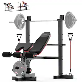 HARISON - 6in1 Weight Bench Set with Racks,Leg Extension,Preacher Curl&Resistance Bands,Workout Bench 660LB (BBG30813) - Black