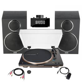 Audio-Technica - AT-LP70XBT-BZ Wireless Turntable with Amplifier System Bundle - Black/Bronze