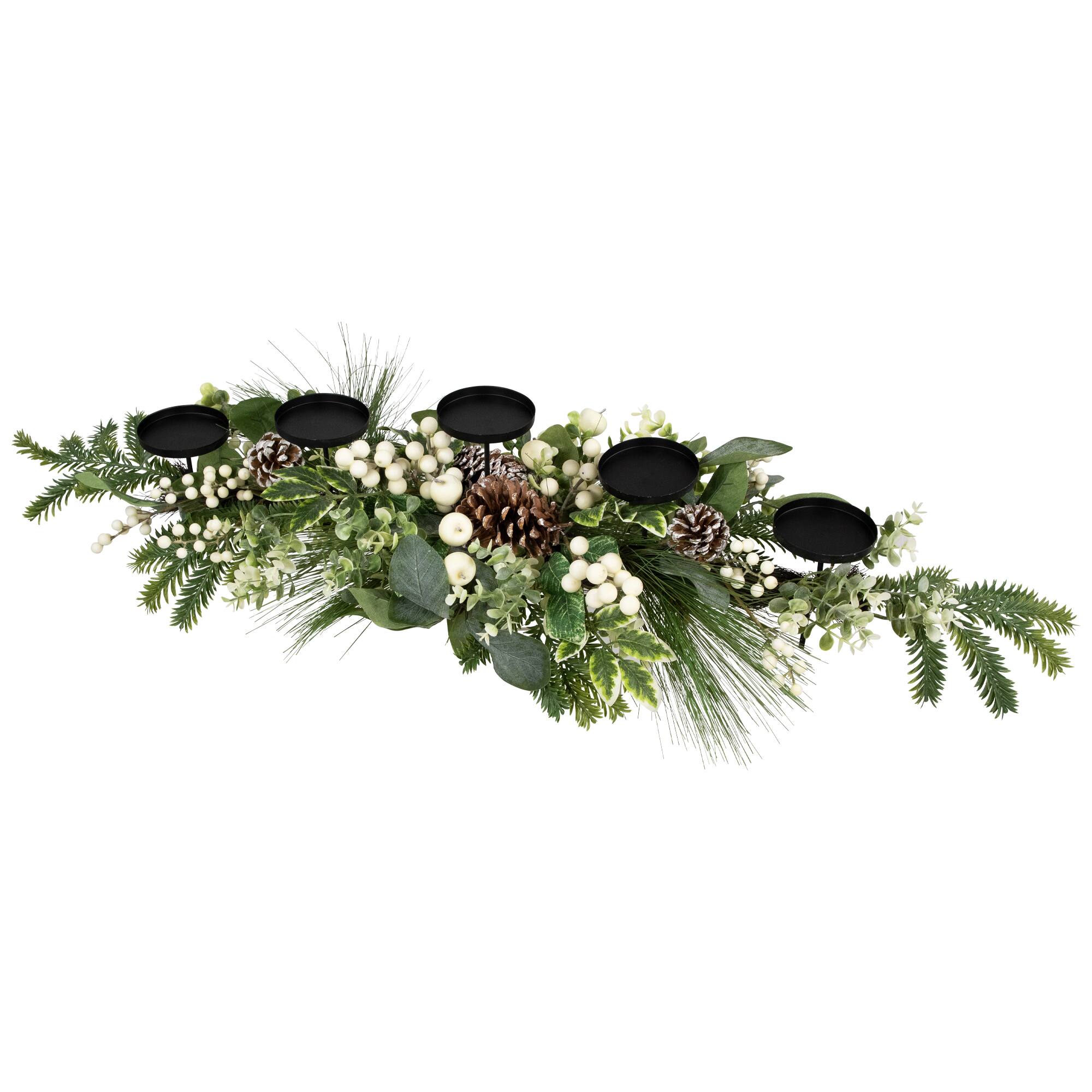 Alt View 3. Northlight - Berries and Eucalyptus Artificial Christmas Candle Holder - 42" - Green.