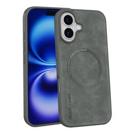 Dteck - Magnetic Textured PU Leather Case for Apple iPhone 16 Plus, Shockproof Hybrid Protective Cover Raised Edge Protection - Darkgray