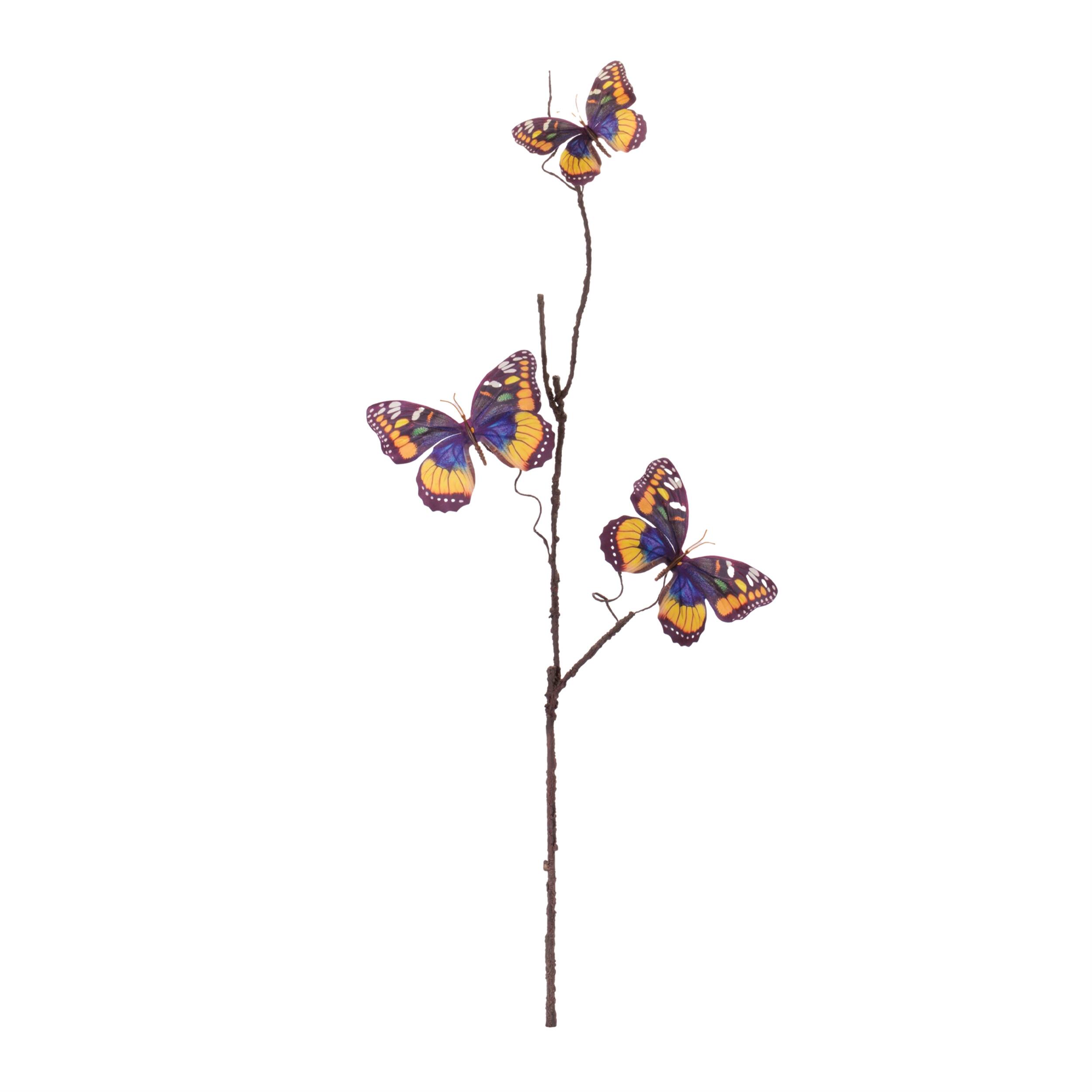 Left. BreeBe - Butterfly Twig Spray (Set of 6) - Orange, Blue.