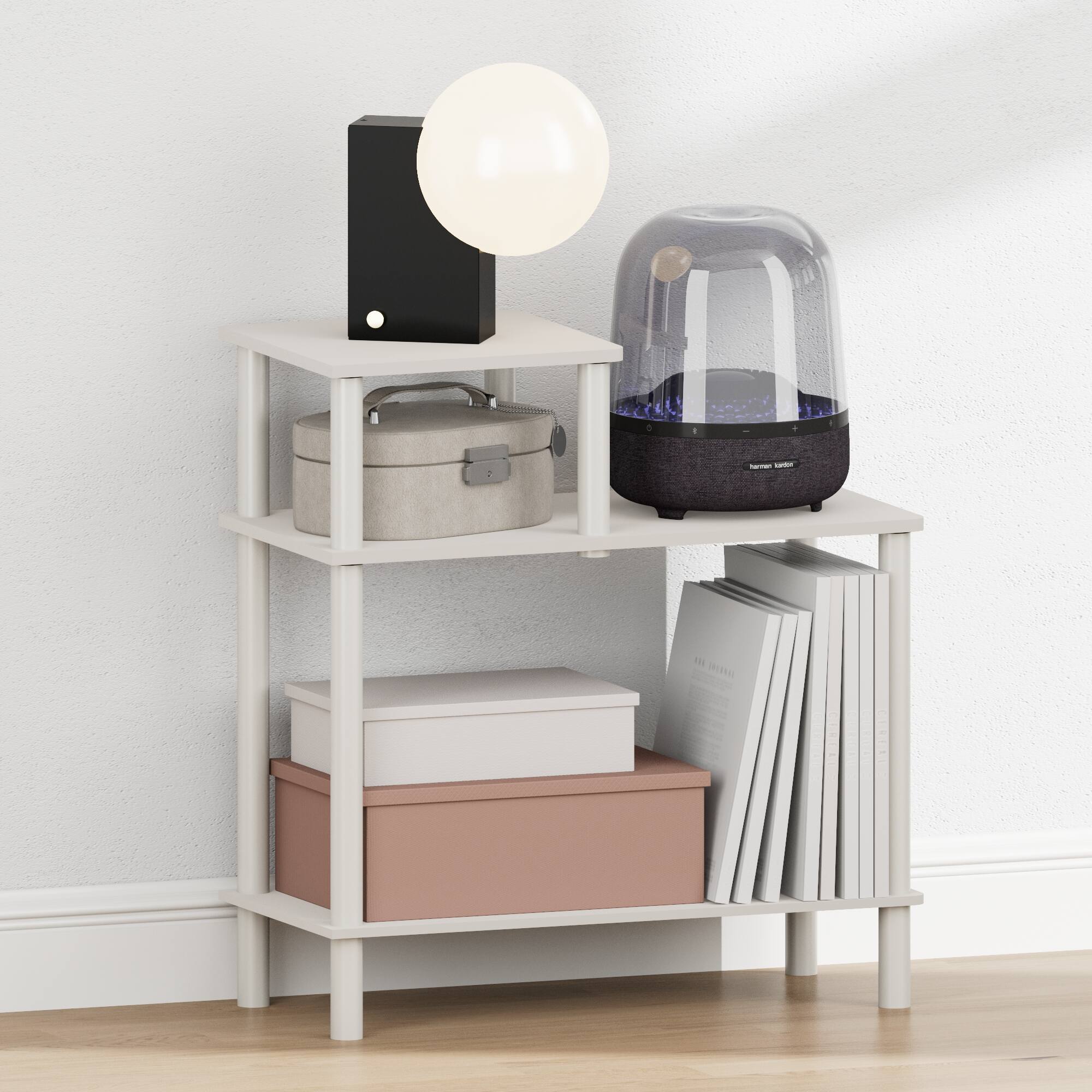 Alt View 1. Furinno - TURN-N-TUBE Night Stand, 3-Tier Rectangle Nightstand with Open Shelf, Toolless Assembly Side Table, End Table - White/White.