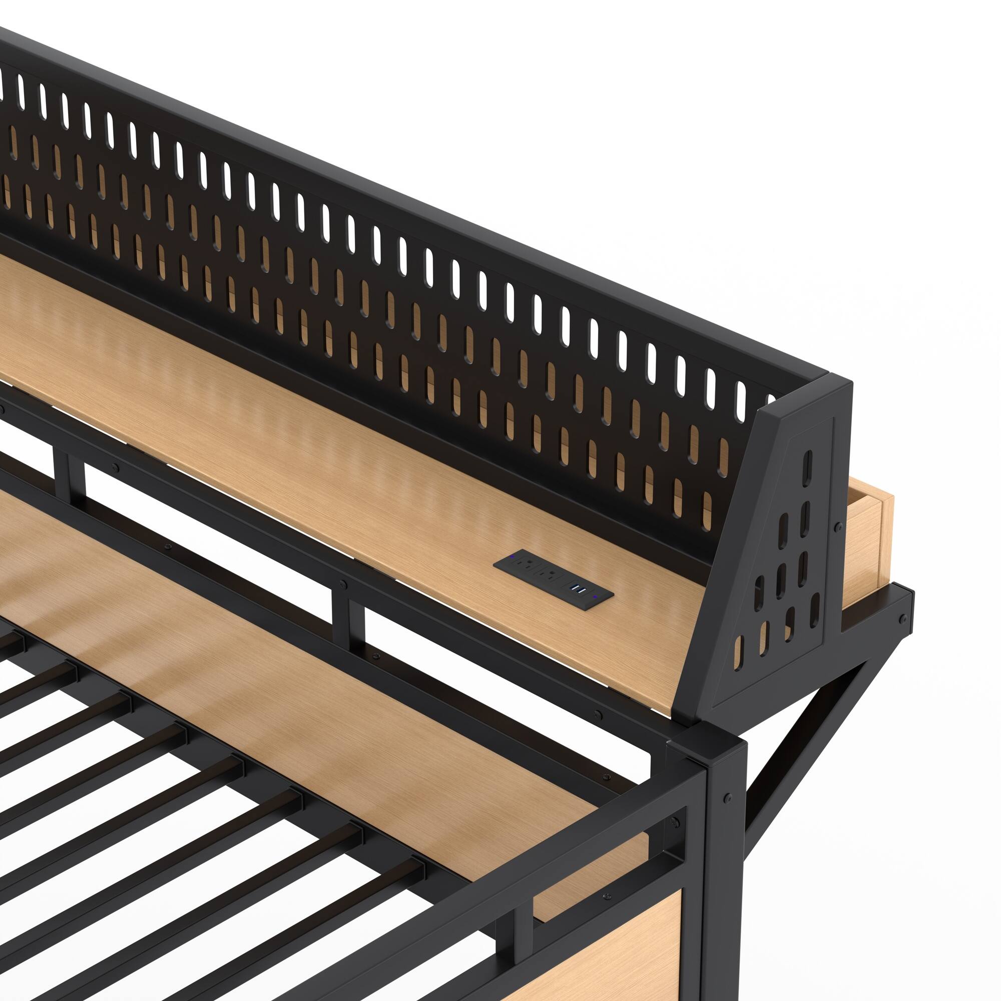 Alt View 6. Boyel Living - Full over Full Size Metal Bunk Bed with Storage Shelves and Pegboard Bunk Bed Frame - Black.