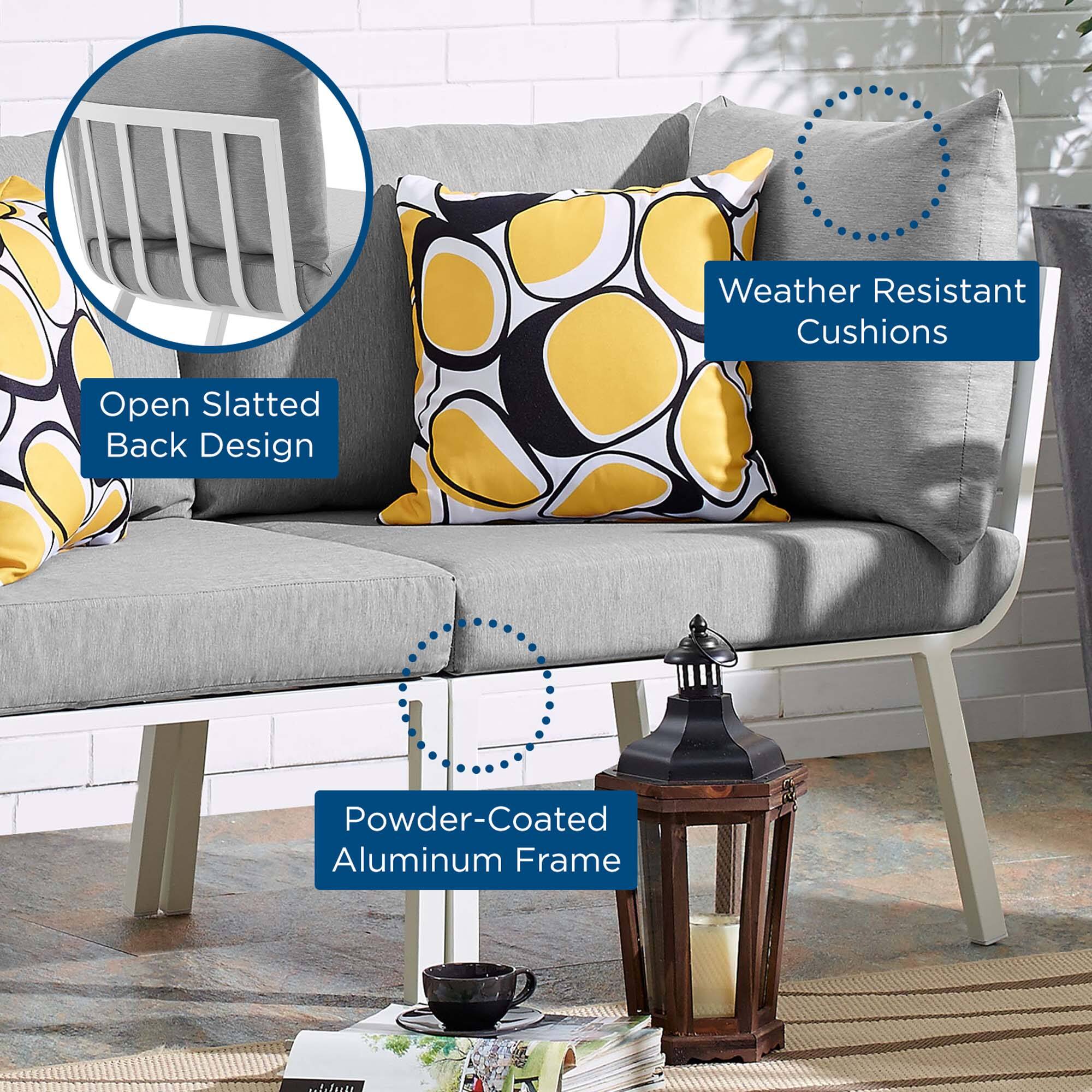 Weather Resistant Cushions  
Open Slatted Back Design  
Powder-Coated Aluminum Frame