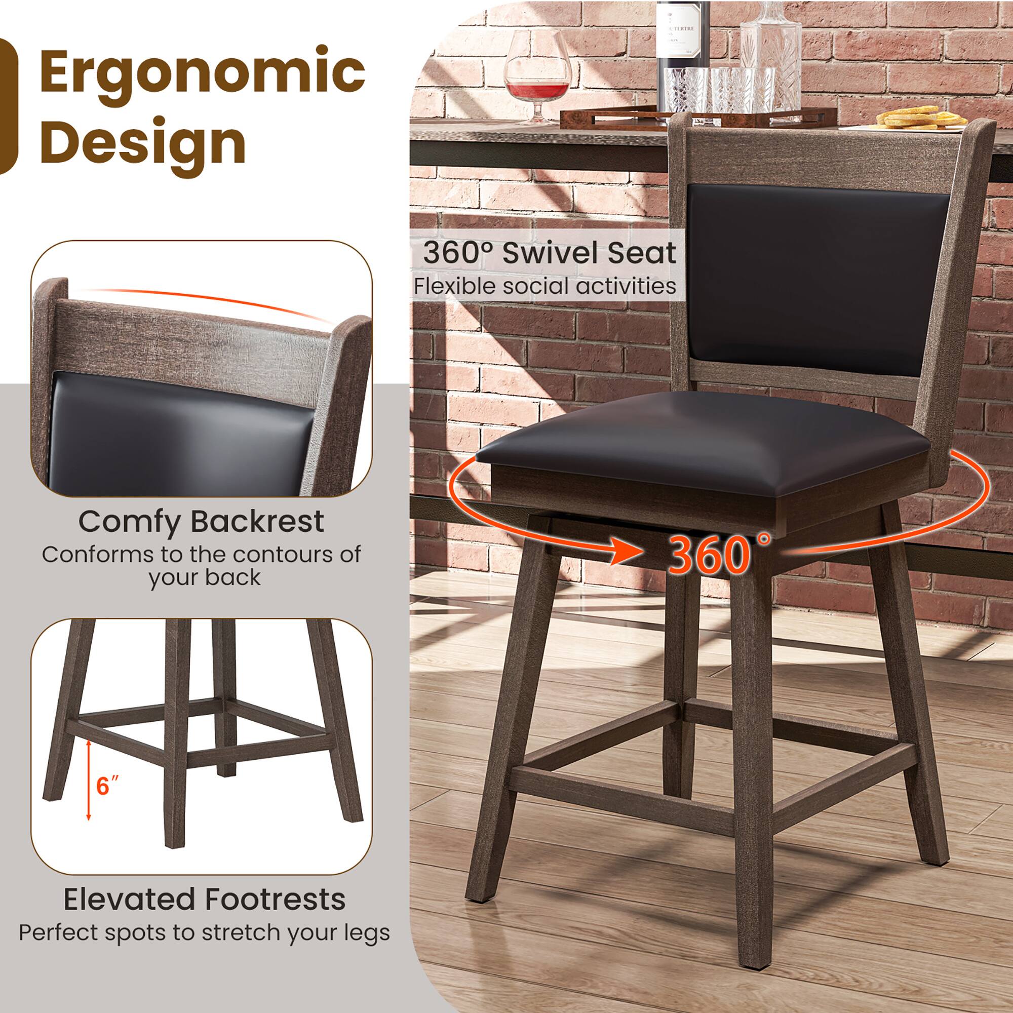 Ergonomic Design, 360° Swivel Seat, Flexible social activities, Comfy Backrest, Conforms to the contours of your back, 360°, 6", Elevated Footrests, Perfect spots to stretch your legs