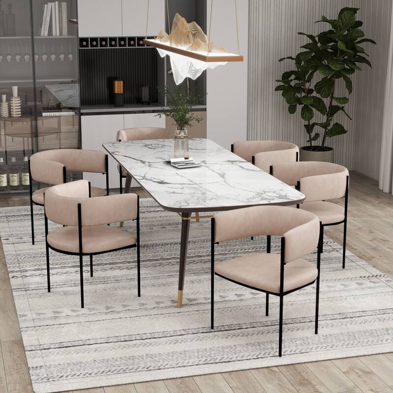 Left. LeisureMod - Cyril Modern Leather/Velvet/Suede Fabric U-Shaped Dining Chair with Iron Frame for Home Dining Room or Office - Taupe.