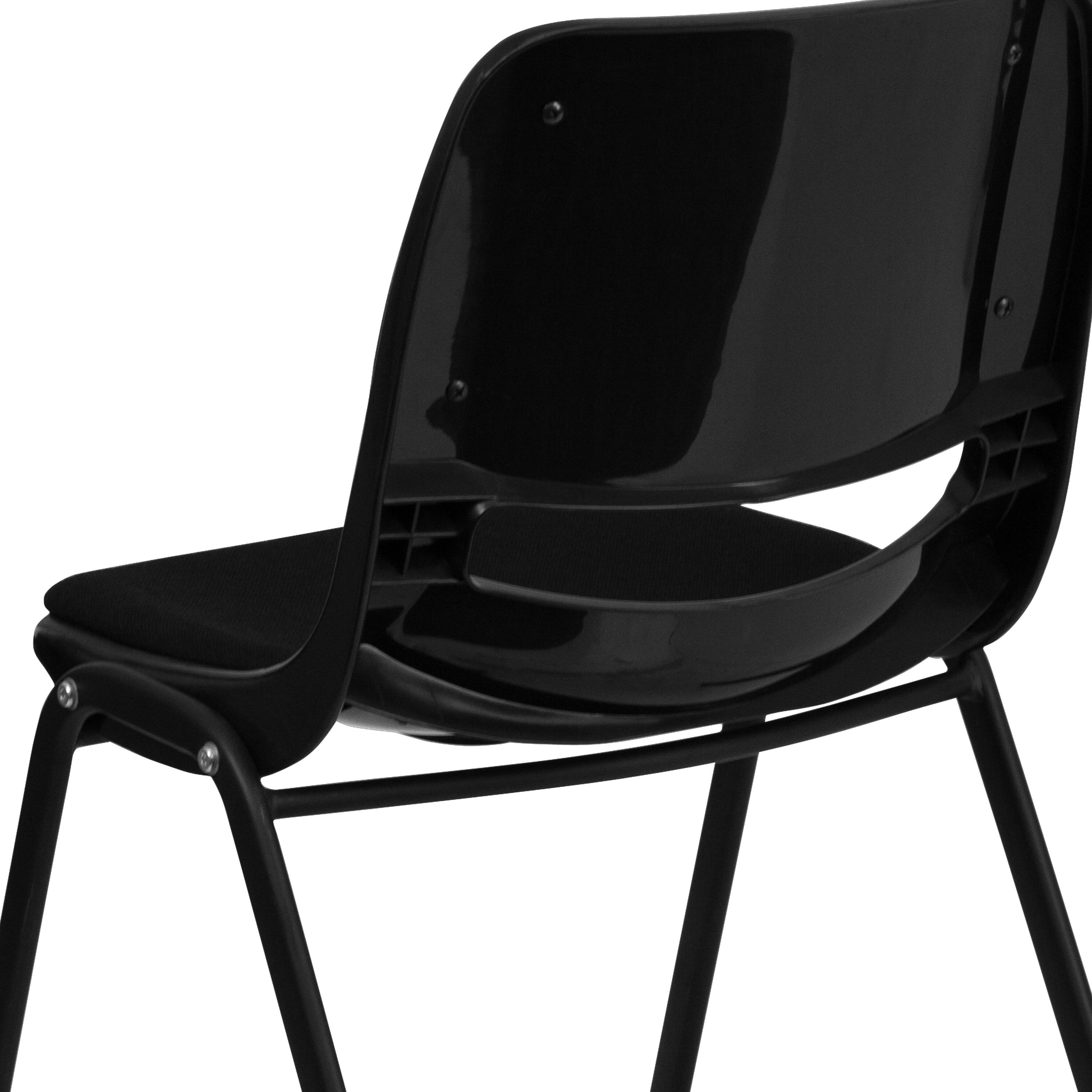 Alt View 9. Emma + Oliver - 880 lb. Capacity Padded Ergonomic Shell Stack Chair with Metal Frame - Black.