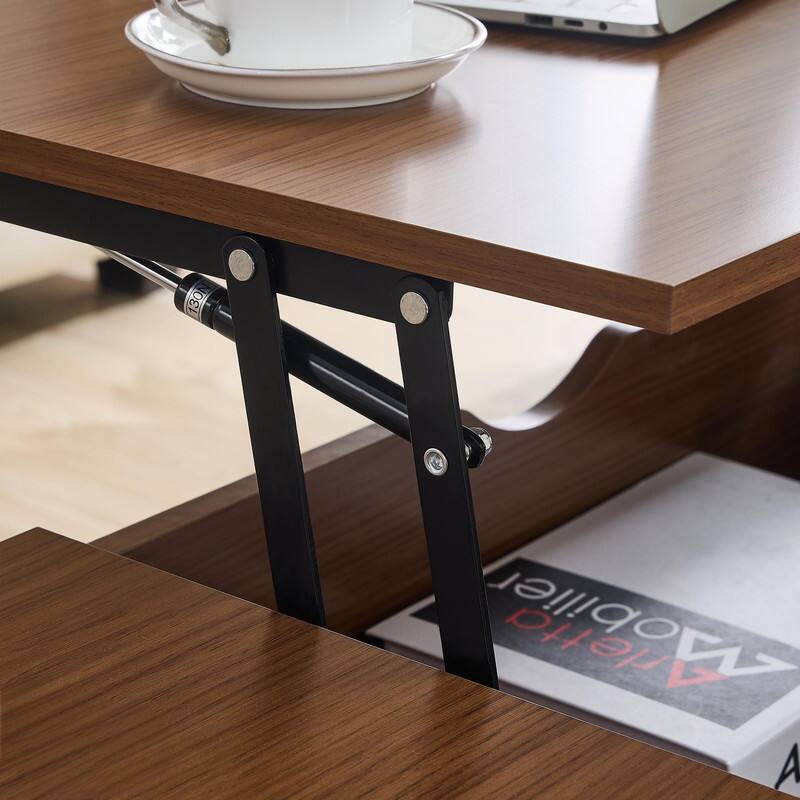 Alt View 3. Skyzoo - Skyzoo Lift Top Coffee Table with Hidden Compartment & 5 Open Storage Shelves for Living Room - Walnut.